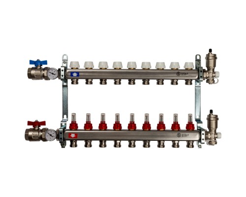 STOUT Коллектор из нержавеющей стали в сборе с расходомерами 9 вых.