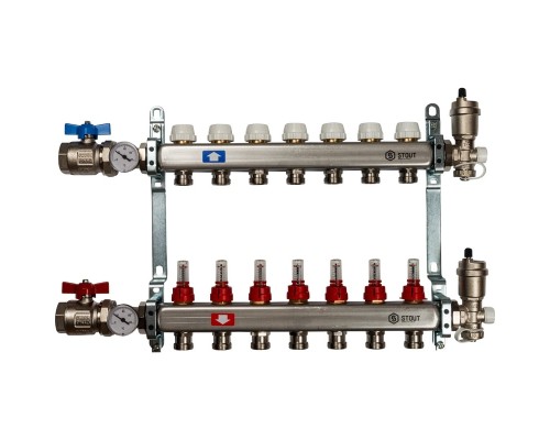 STOUT Коллектор из нержавеющей стали в сборе с расходомерами 7 вых.