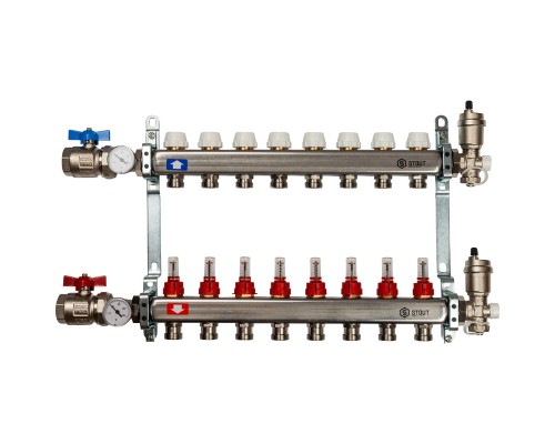 STOUT Коллектор из нержавеющей стали в сборе с расходомерами 8 вых.