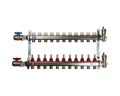 STOUT Коллектор из нержавеющей стали в сборе с расходомерами 11 вых.