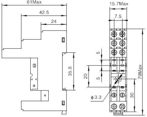 Реле промежуточное на DIN-рейку, 12V DC в сборе