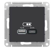 Розетка USB AtlasDesign тип A+C 5В/2.4А 2х5В/1.2А механизм карбон SE ATN001039