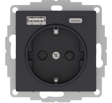 Розетка AtlasDesign 16А с 2-мя заряд. устройствами USB тип A+C 5В/2.4А 2х5В/1.2А механизм карбон SE ATN001032