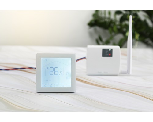 Kiptover KTW Комнатный термостат беспроводной, с аккумулятором, 3А, сухой контакт, для котла, Wi-Fi, Белый
